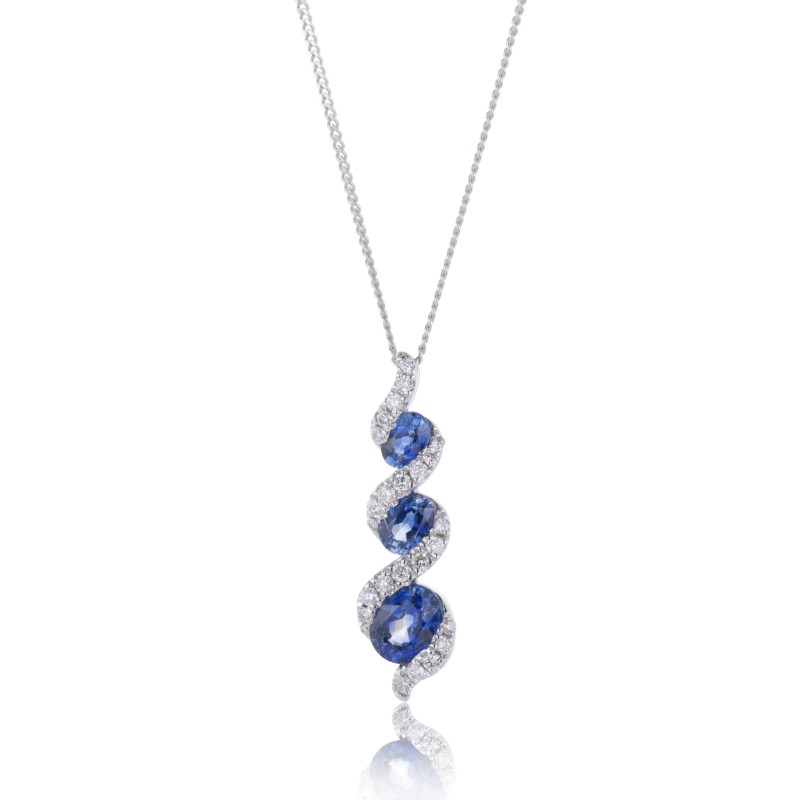 9ct White Gold 0.94ct Oval Cut Sapphire & Diamond Pendant