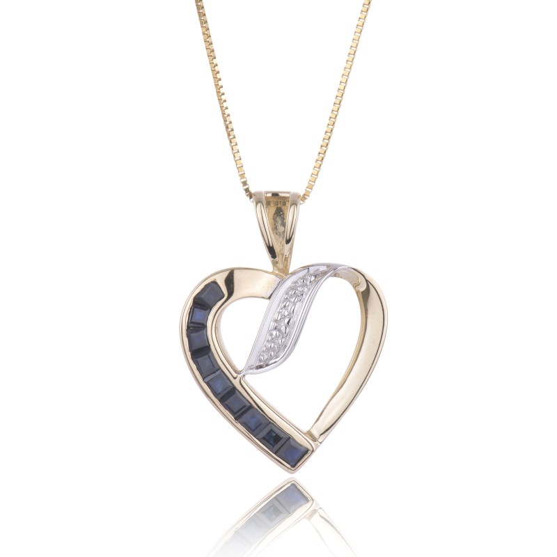 9ct Yellow Gold 0.58ct Princess Cut Sapphire & Diamond Pendant