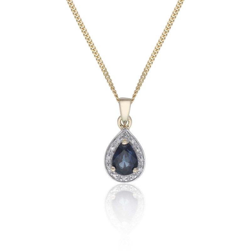 9ct Yellow Gold 0.04ct Diamond and Sapphire Halo Pendant
