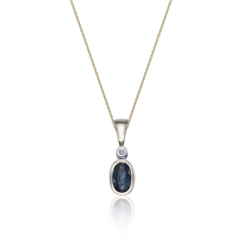 9ct Yellow Gold Diamond and 0.06 Sapphire Pendant
