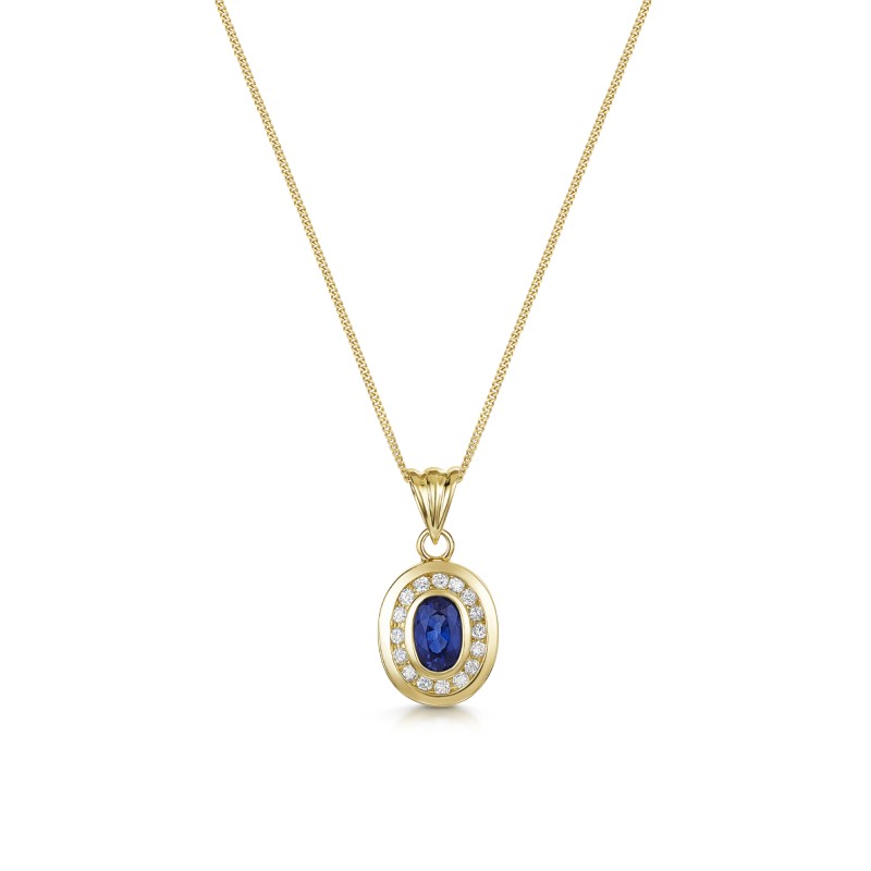 9ct Yellow Gold 0.50ct Oval Sapphire & Diamond Halo Pendant