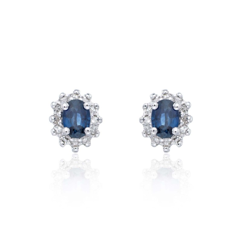9ct White Gold 0.20ct Sapphire and 0.10ct Diamond Halo Earrings