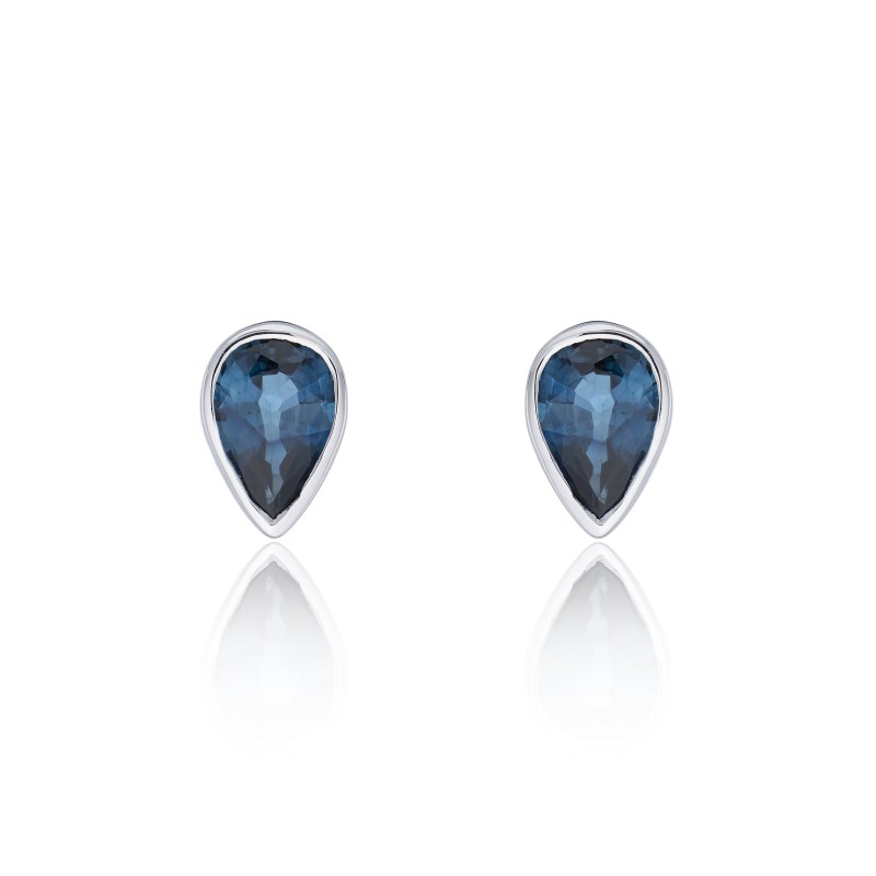 9ct White Gold Pear Sapphire Rub Over Earrings