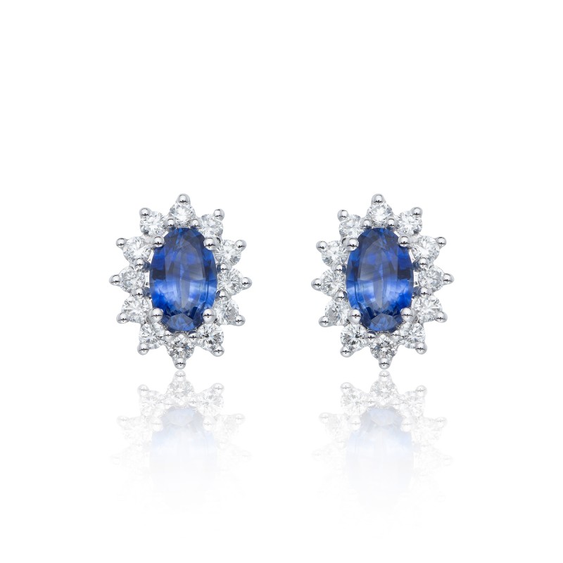 18ct White Gold 1.48ct Oval Cut Sapphire and Diamond Earrings
