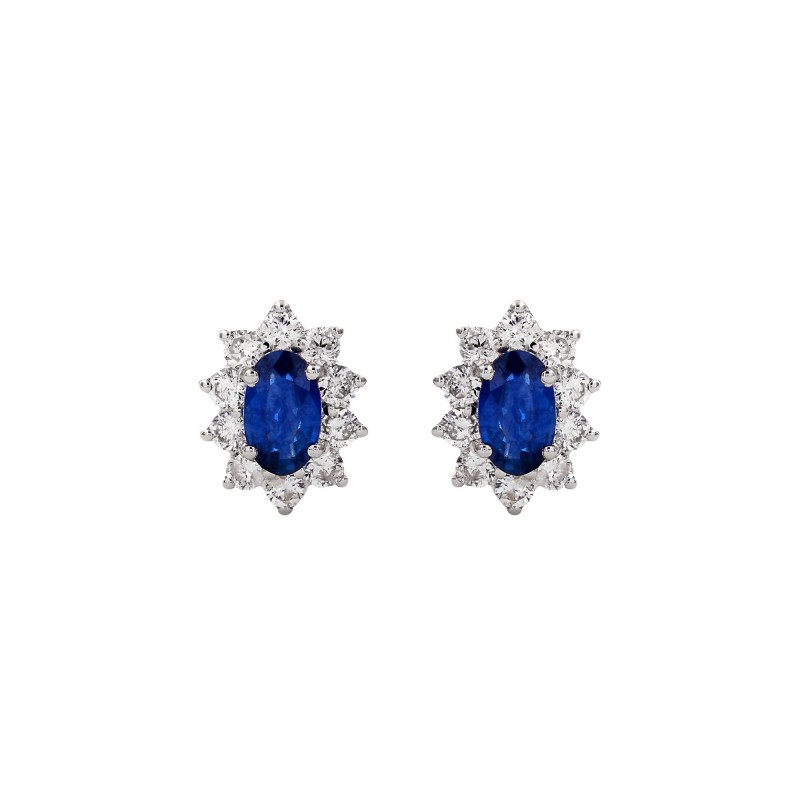 18ct White Gold 0.95ct Oval Cut Sapphire and Diamond Earrings