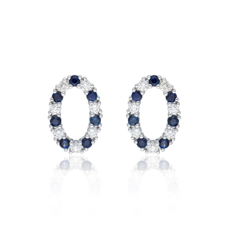18ct White Gold 0.42ct Sapphire and 0.40ct Round Brilliant Diamond Oval Earrings