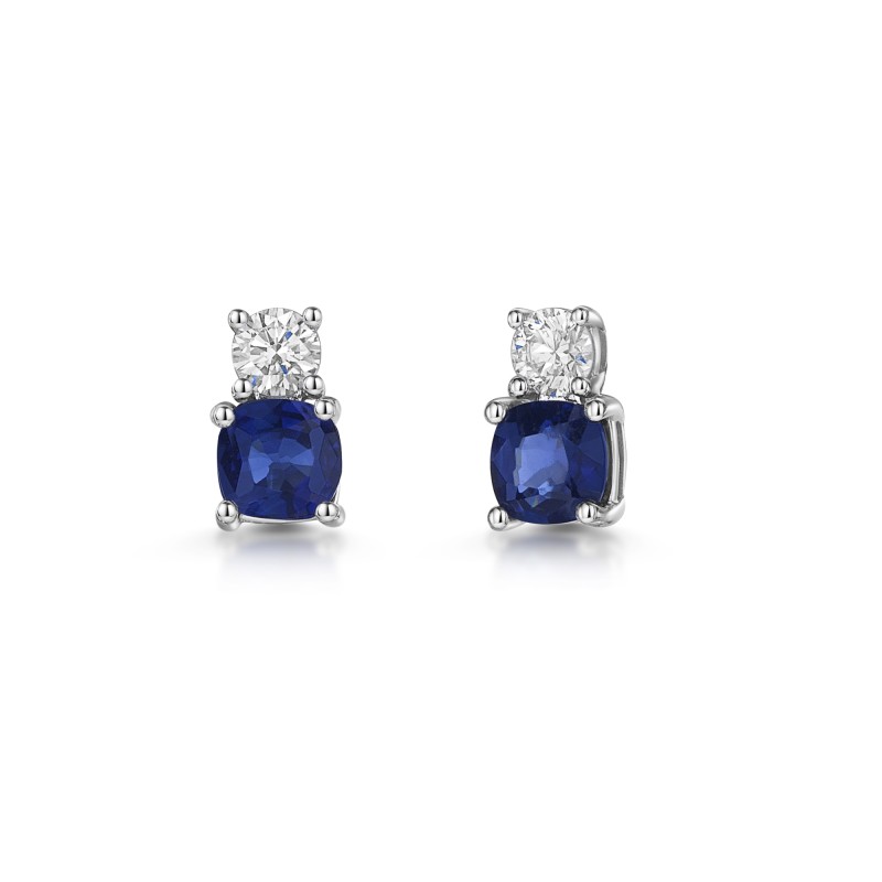 18ct White Gold Cushion Cut Blue Sapphire 0.85ct with Diamond Halo Earrings