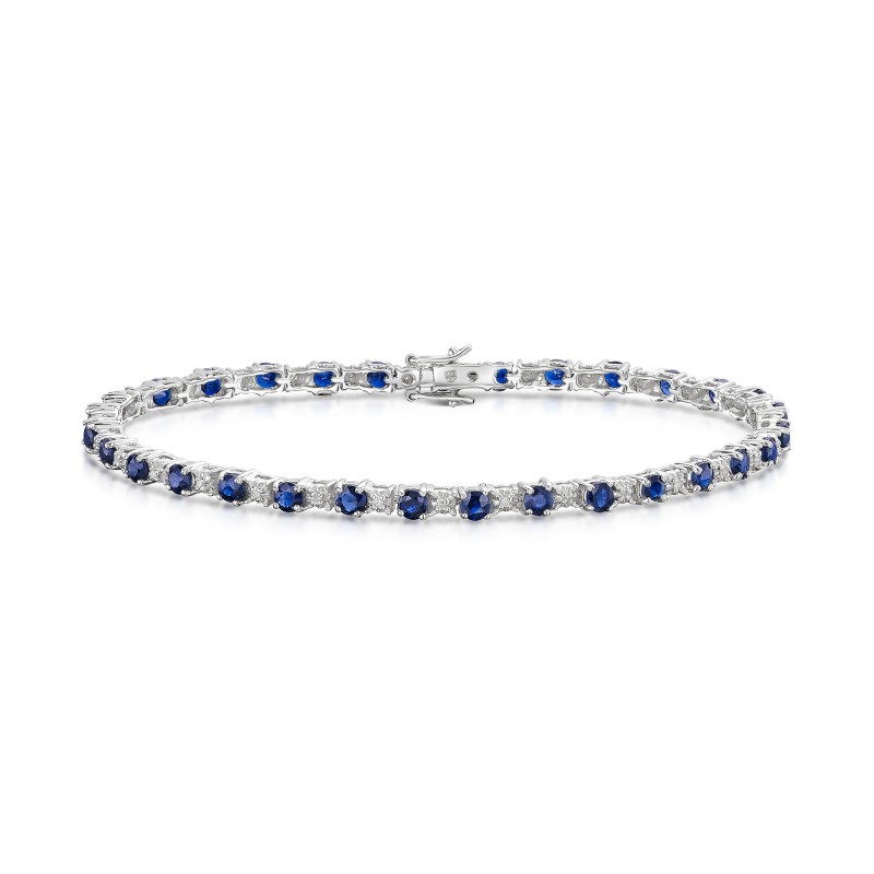 9ct White Gold 3.90ct Round Brilliant Sapphire and 0.15ct Diamond Bracelet
