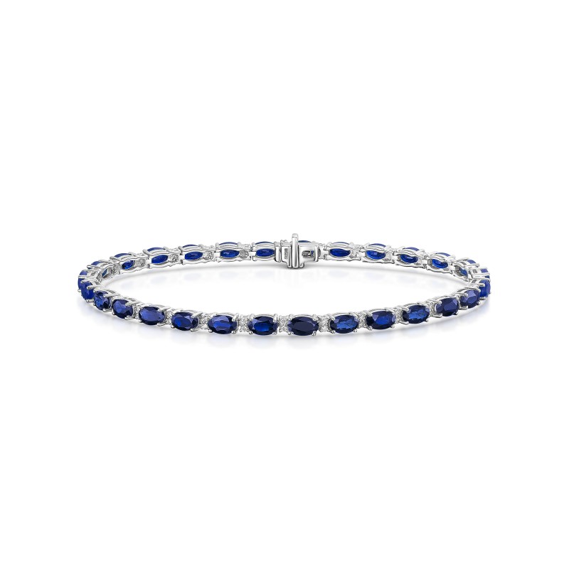 9ct White Gold 8.45ct Oval Sapphire & Round Brilliant Diamond Bracelet