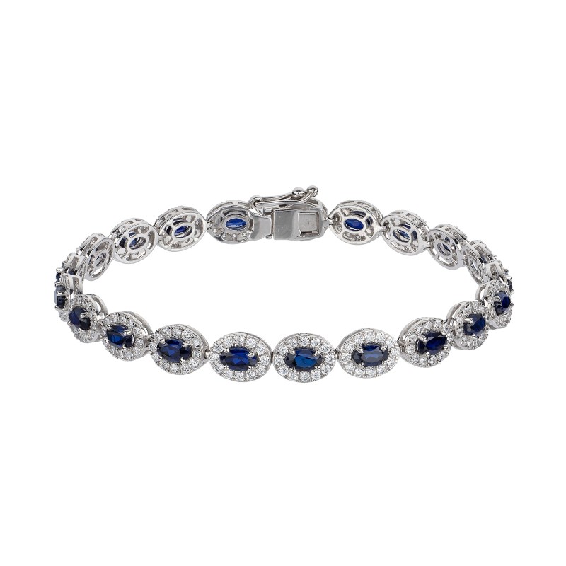 18ct White Gold Oval Cut Sapphire 10.88 Diamond Halo Bracelet