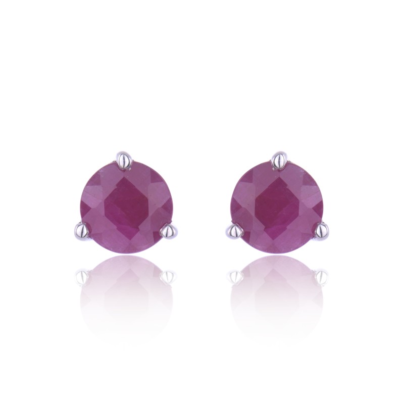 9ct White Gold Round Brilliant Ruby Stud Earrings 