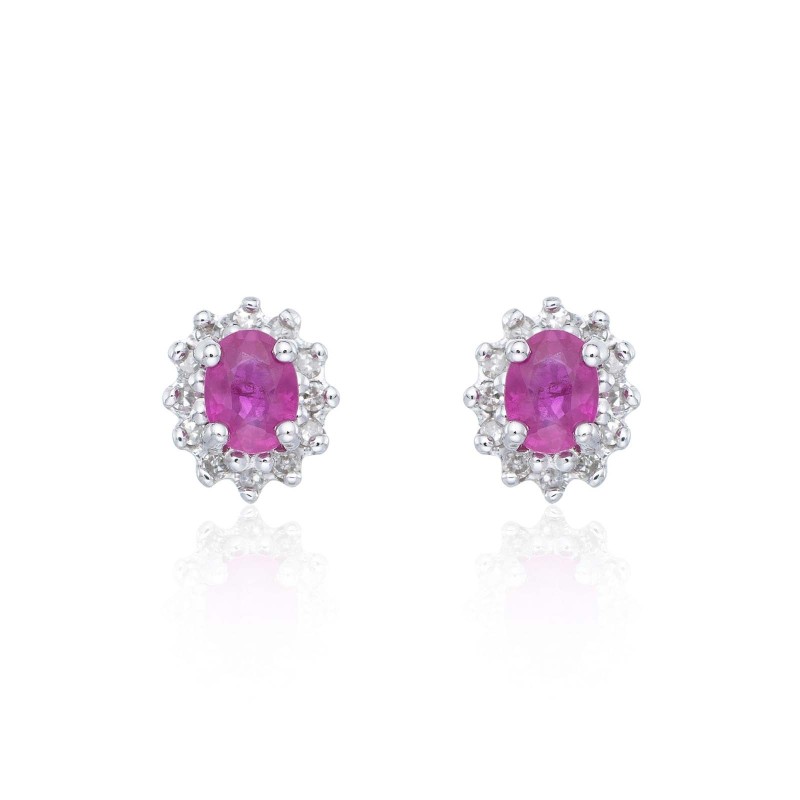 9ct White Gold Ruby and Diamond Halo Stud Earrings