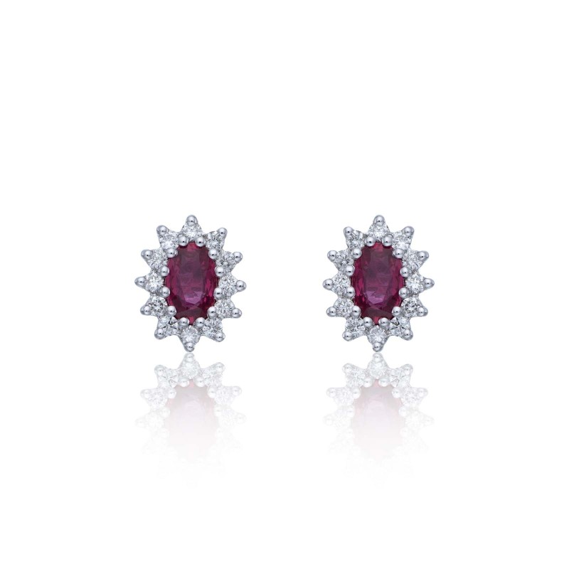 9ct White Gold Diamond 0.18ct and Ruby Halo Earrings