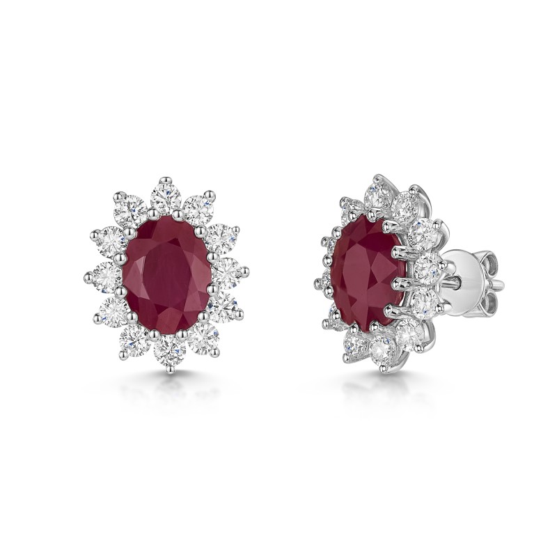 18ct White Gold Oval 2.80ct Ruby and 0.94ct Diamond Earrings