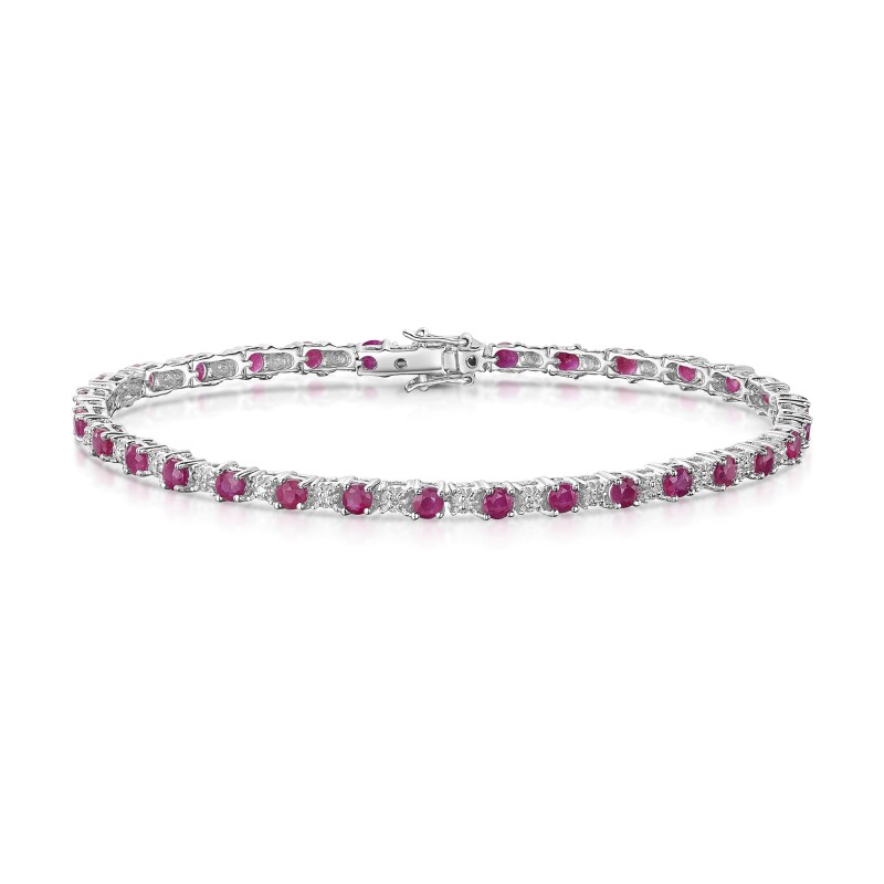 9ct White Gold Ruby and 0.15ct Diamond Bracelet