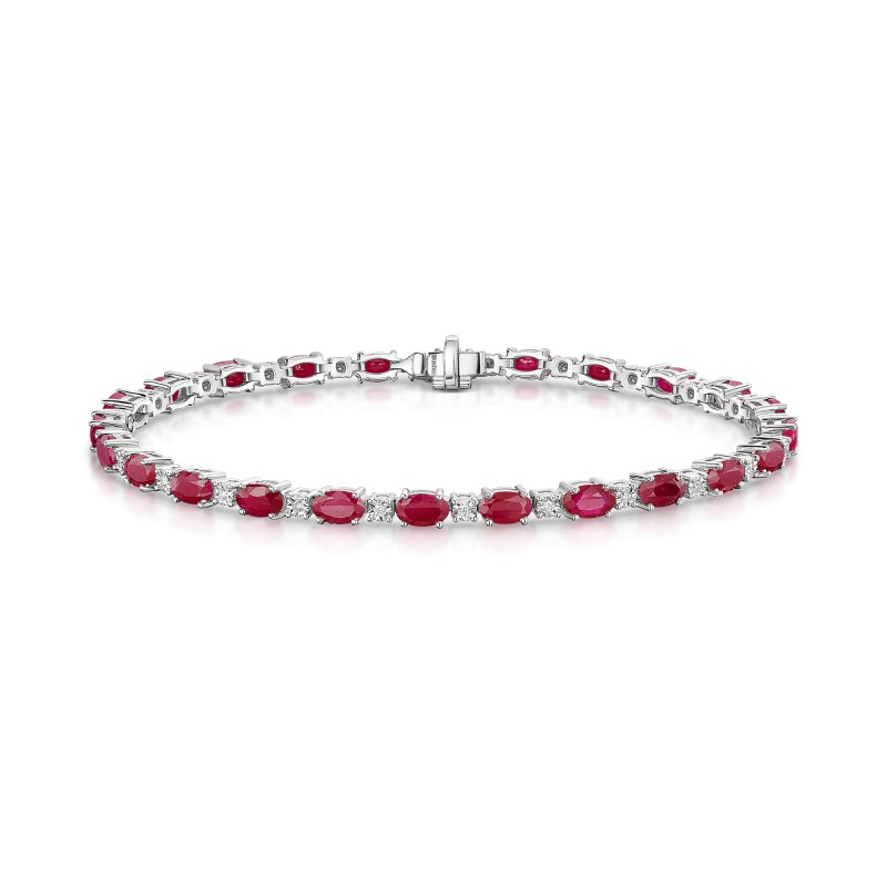 9ct White Gold 6.65ct Oval Cut Ruby & Diamond Bracelet