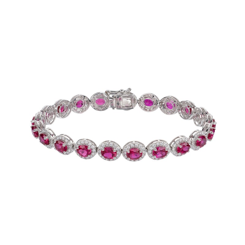 18ct White Gold Oval Cut Ruby and Diamond 16.05ct Halo Bracelet