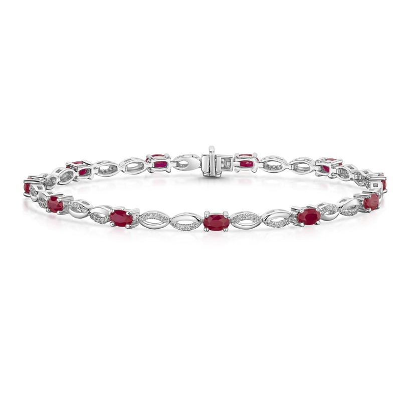18ct White Gold Oval Cut Ruby 3.00ct and Diamond Cluster Bracelet