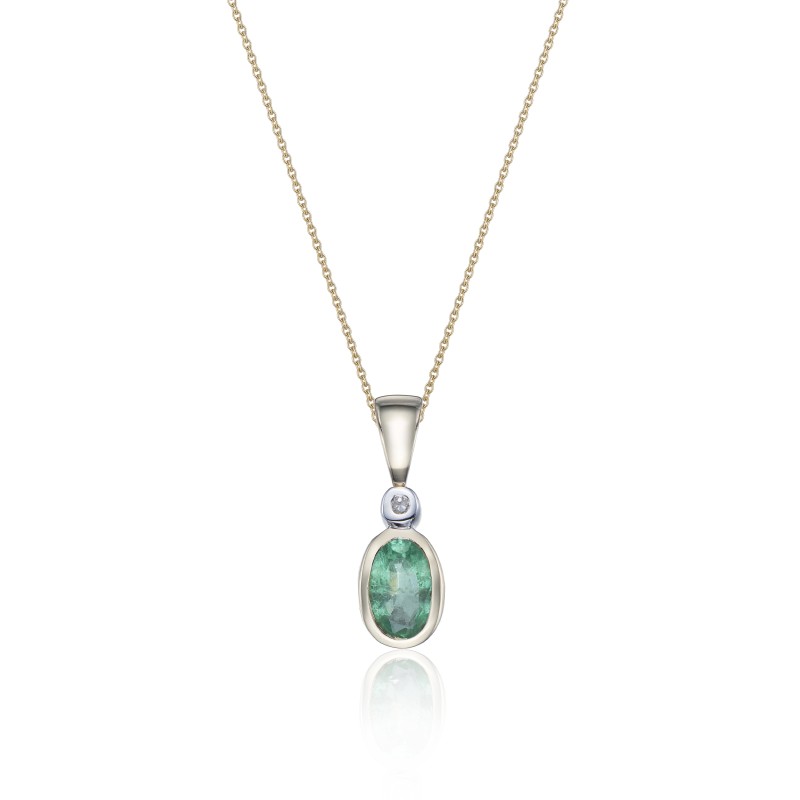 9ct Yellow Gold Diamond and 0.04ct Emerald Pendant