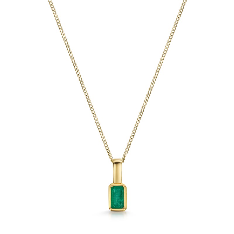 9ct Yellow Gold Emerald Cut 0.25ct Emerald Solitaire Pendant