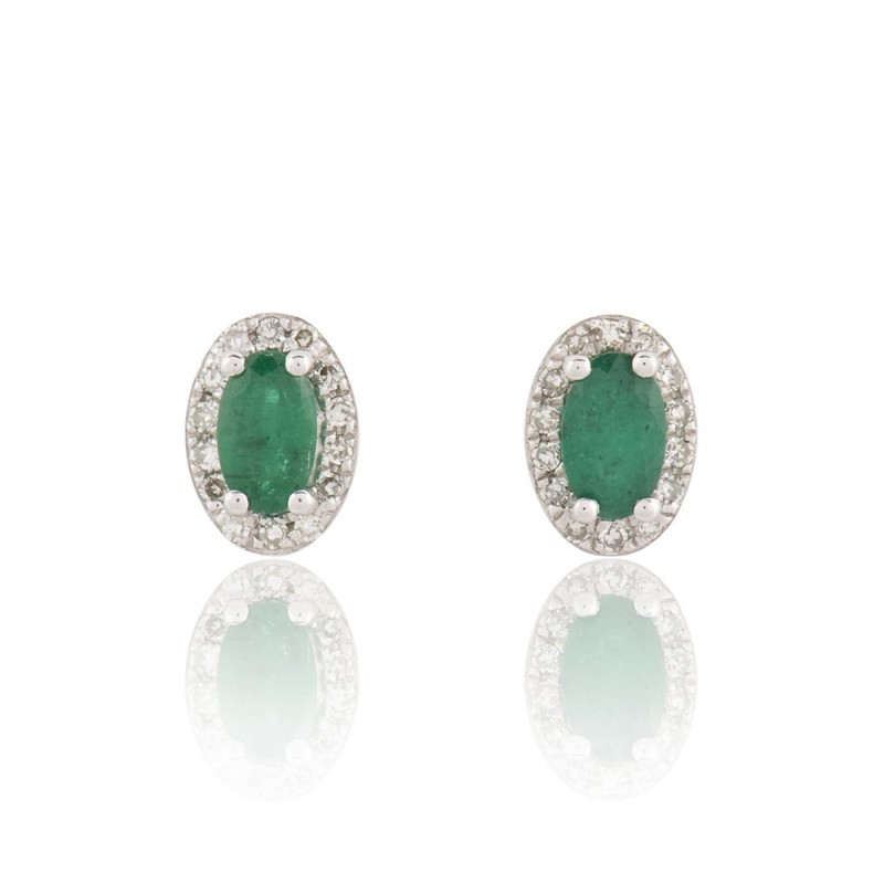9ct White Gold Oval Cut 0.70ct Emerald Diamond Halo Stud Earrings