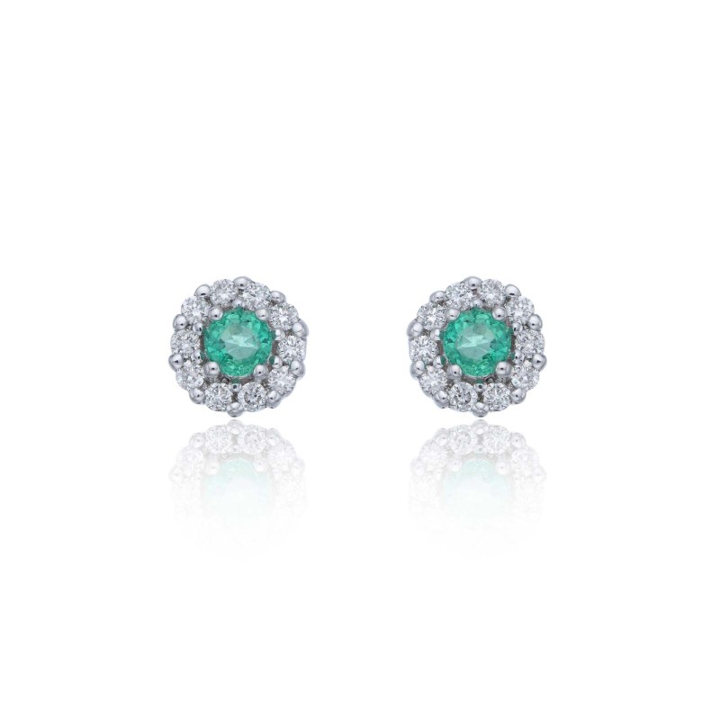 9ct White Gold Diamond 0.17ct and Emerald Halo Earrings