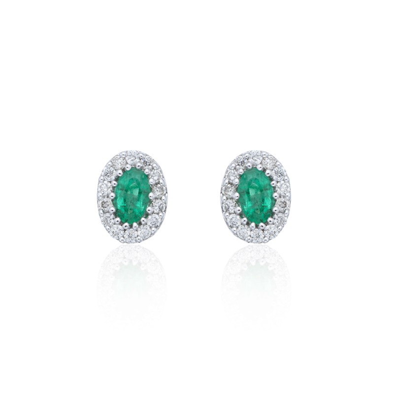 9ct White Gold Diamond 0.23ct and Emerald Halo Earrings 
