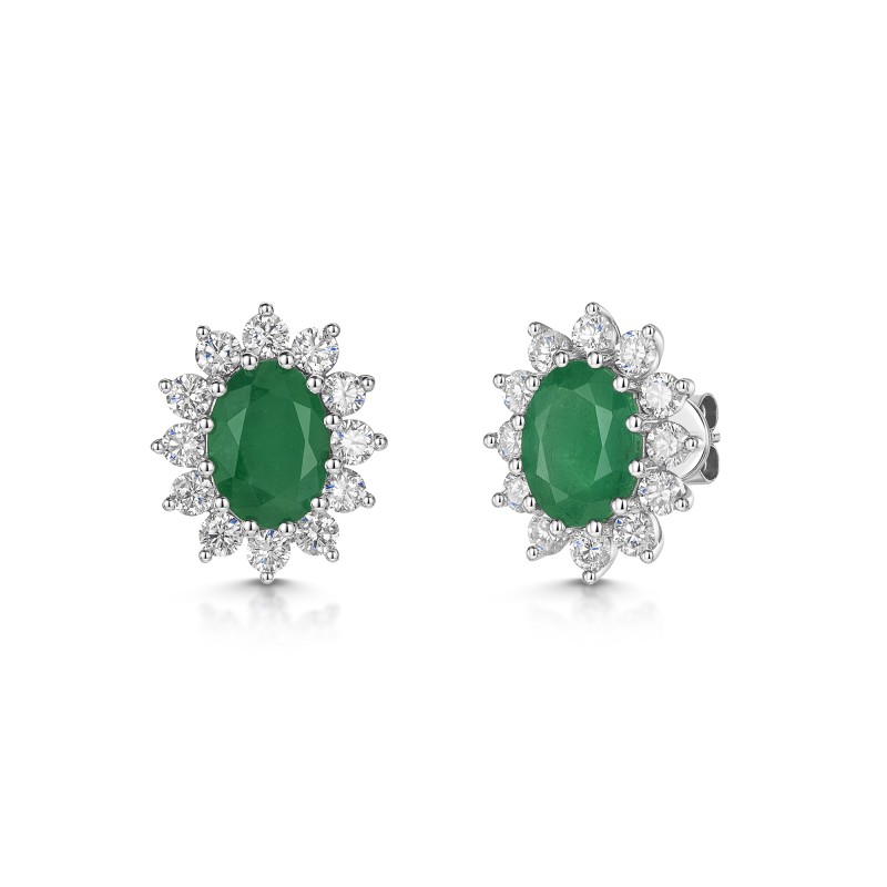 18ct White Gold Oval 2.26ct Emerald and 0.94ct Diamond Earrings