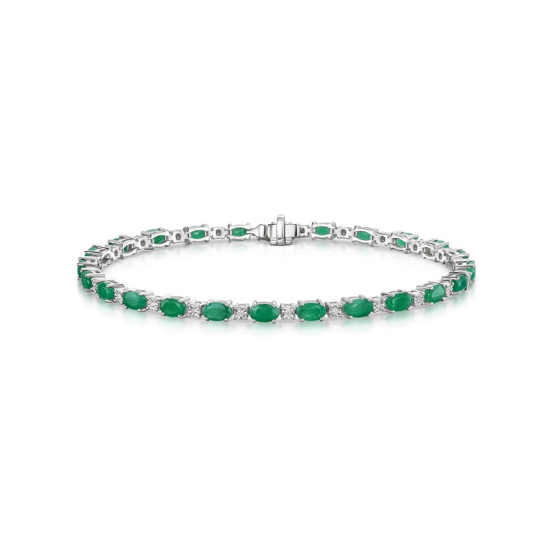 9ct White Gold 5.15ct Oval Cut Emerald & Diamond Bracelet