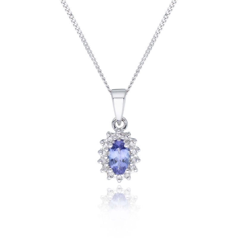 9ct White Gold 0.06ct Diamond and Tanzanite Halo Pendant