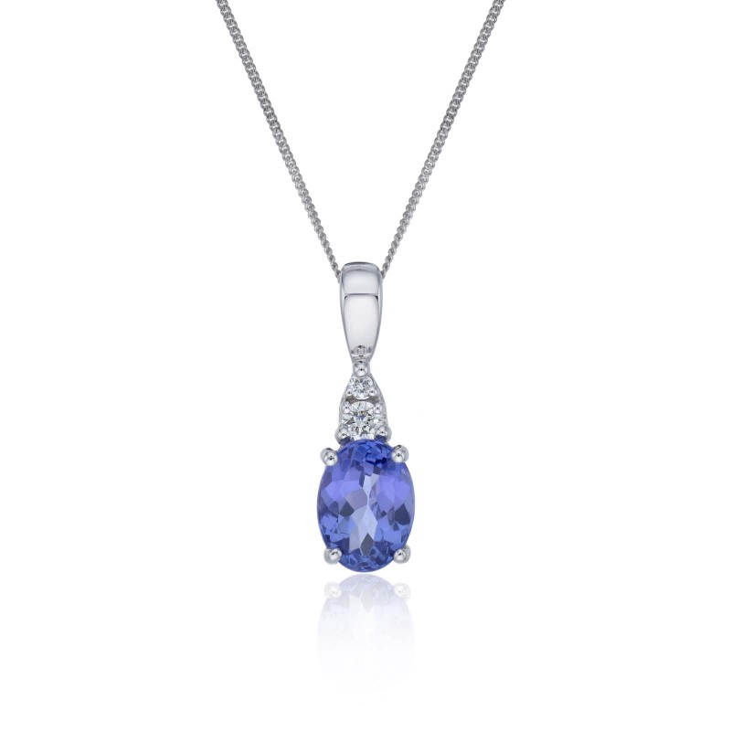 9ct White Gold Oval Cut 0.75ct Tanzanite and 0.05ct Diamond Pendant