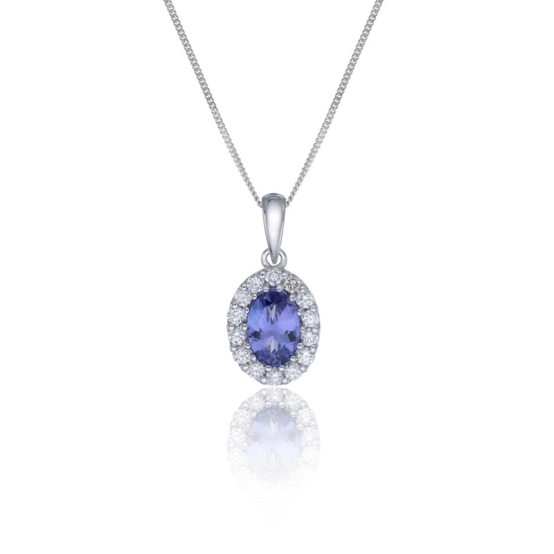 9ct White Gold Diamond 0.15ct and Tanzanite Halo Pendant