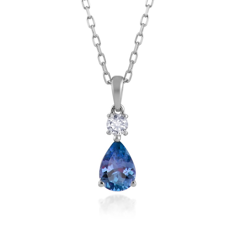 18ct White Gold 0.85ct Pear Cut Tanzanite and Diamond Pendant