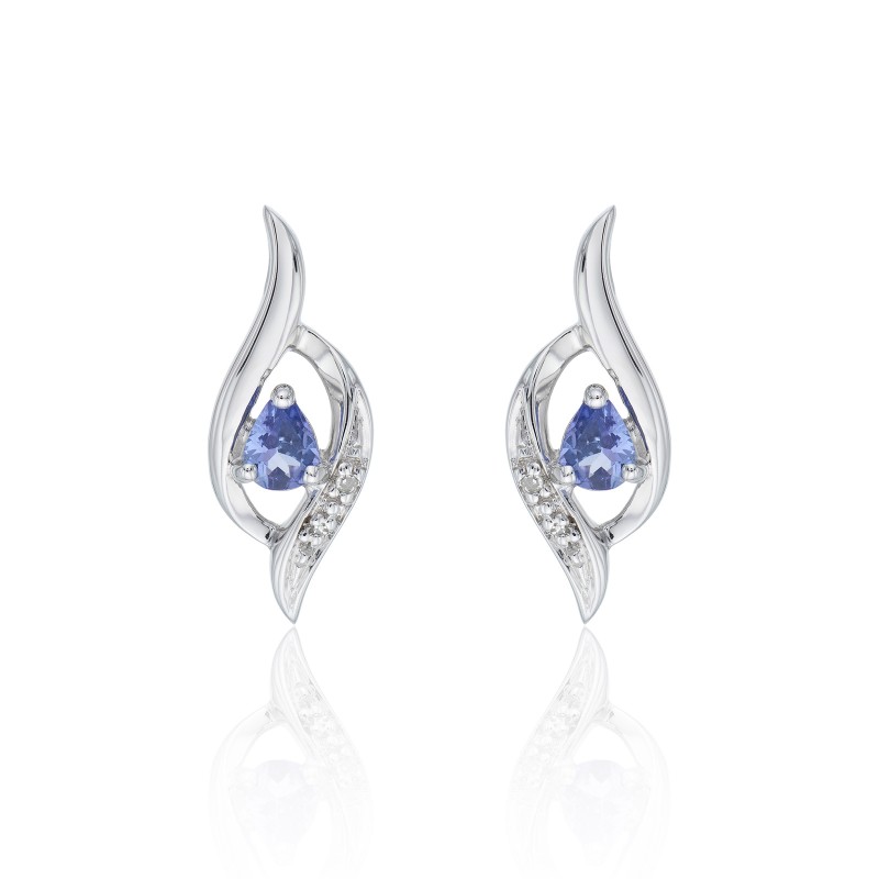 9ct White Gold Pear Cut Tanzanite and Diamond 0.01ct Cross Over Earrings