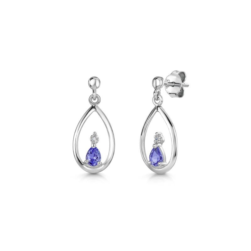 9ct White Gold 0.35ct Tanzanite Open Pear Shape Diamond Earrings