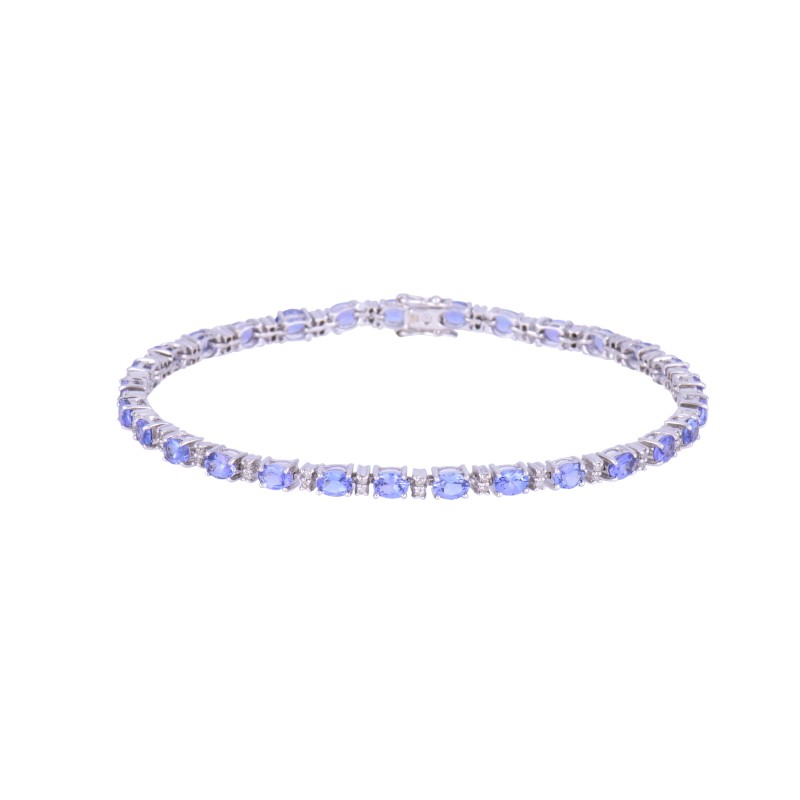 9ct White Gold Brilliant Cut Tanzanite and Diamond 0.26ct Bracelet