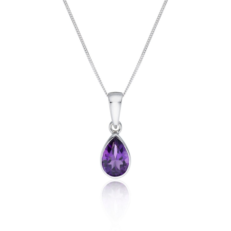 9ct White Gold Pear Cut Amethyst Rub Over Pendant