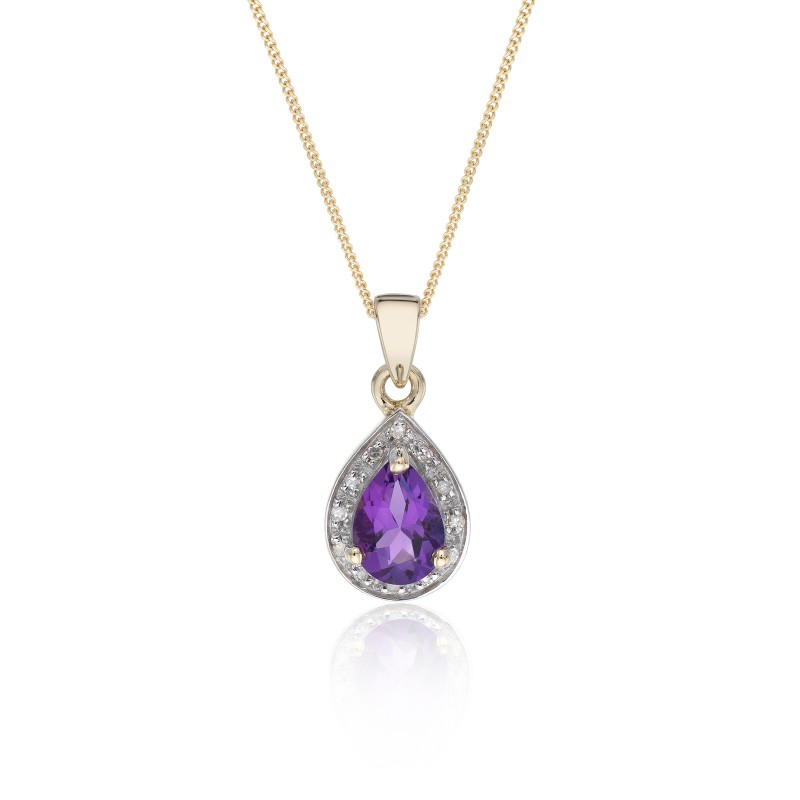 9ct Yellow Gold Amethyst and Diamond Halo Pendant