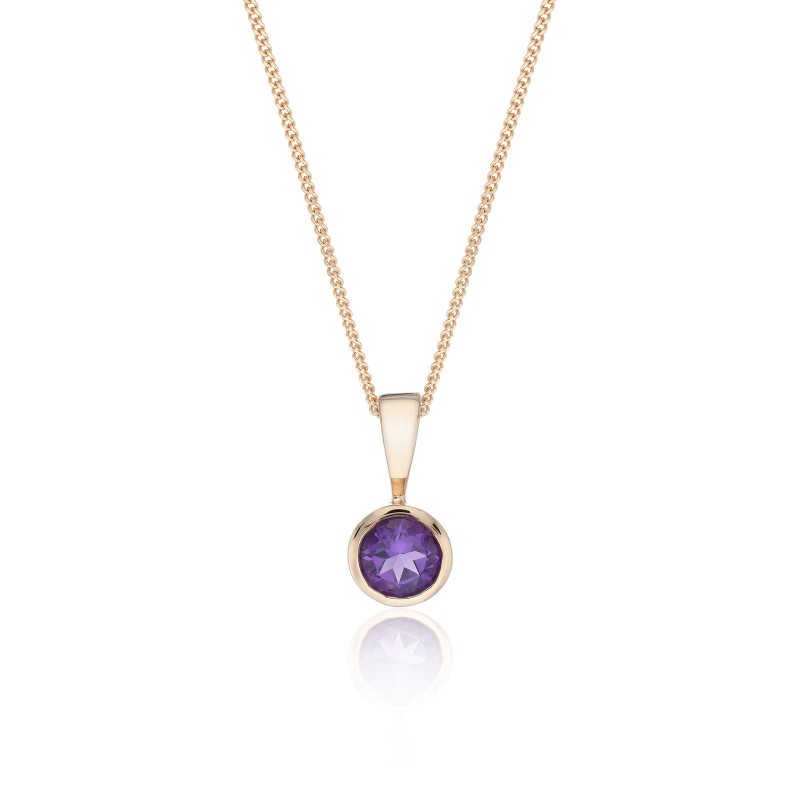 9ct Yellow Gold Amethyst Rub Over Pendant
