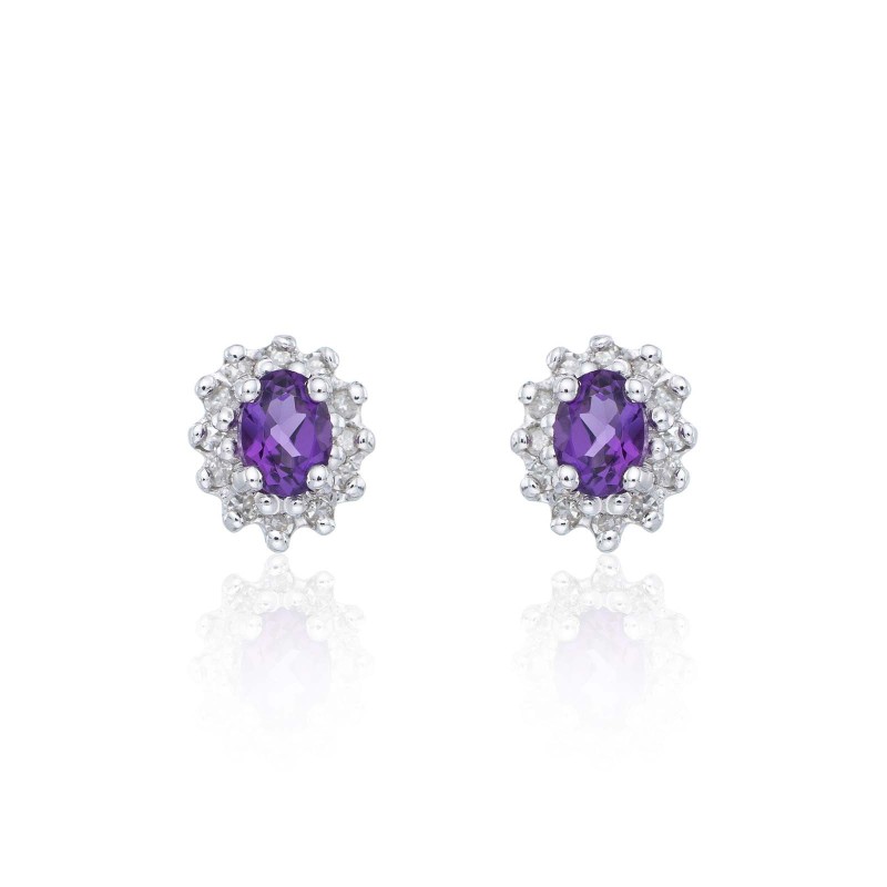 9ct White Gold Amethyst and Diamond Halo Earrings