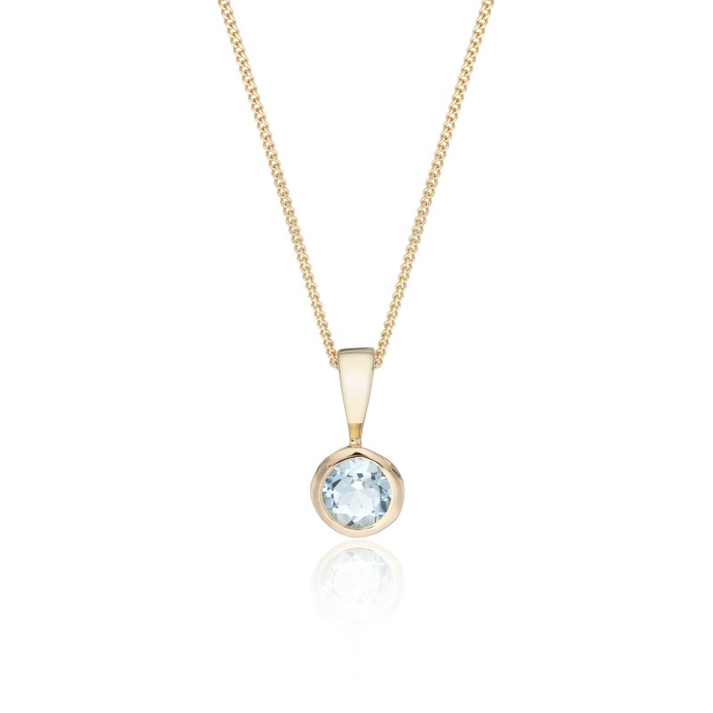 9ct Yellow Gold Aquamarine Rub Over Pendant