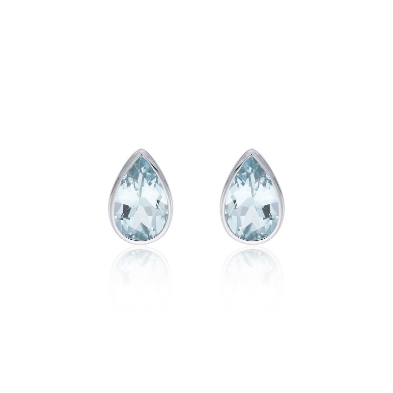 9ct White Gold Pear Cut Aquamarine Rub Over Stud Earrings