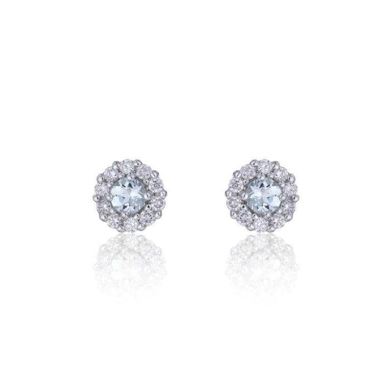 9ct White Gold Diamond 0.17ct and Aquamarine Halo Earrings