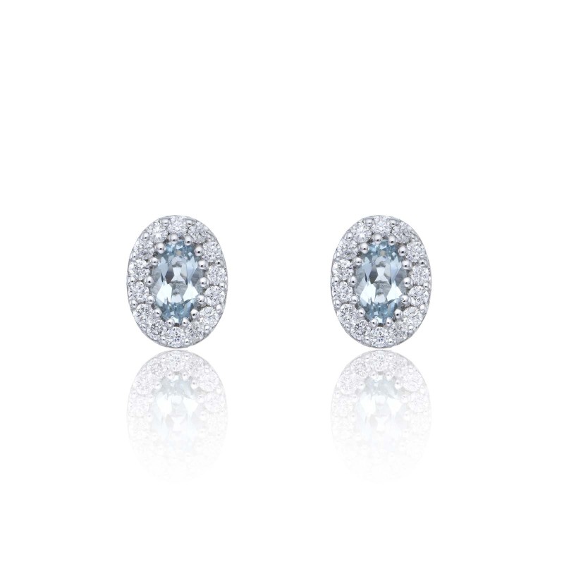 9ct White Gold Diamond 0.23ct and Aquamarine Halo Earrings