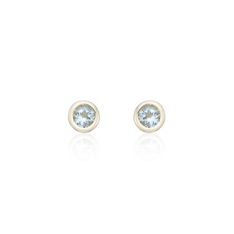 9ct Yellow Gold Aquamarine Rub Over Earrings