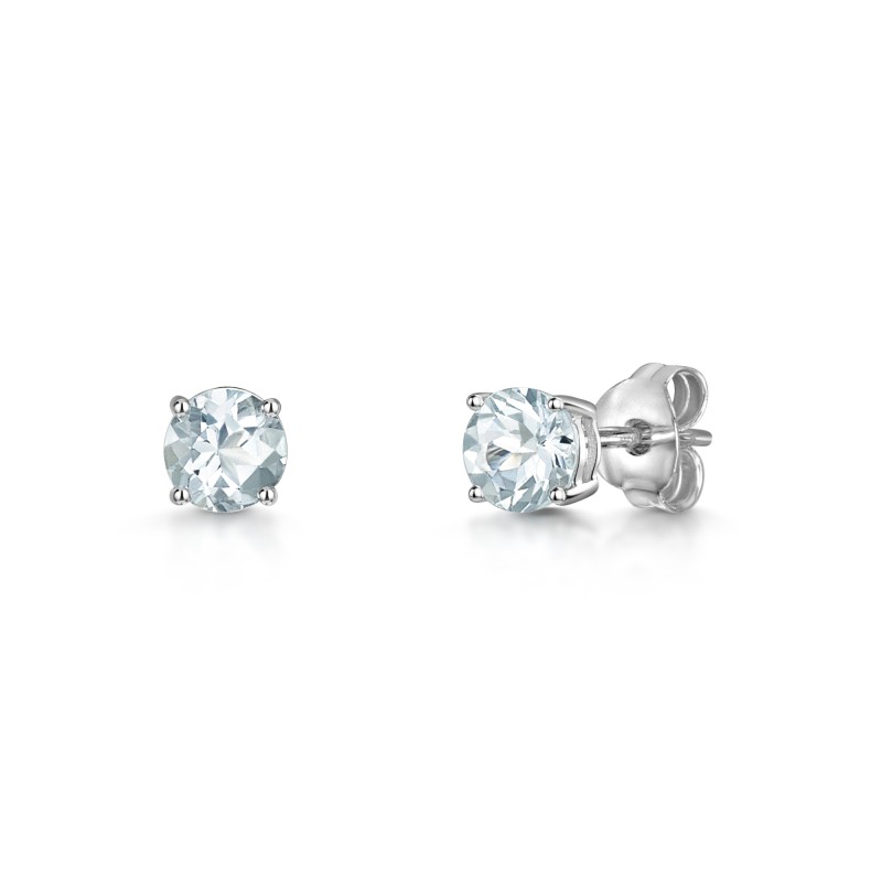 9ct White Gold Round Brilliant 0.90ct Aquamarine Stud Earrings