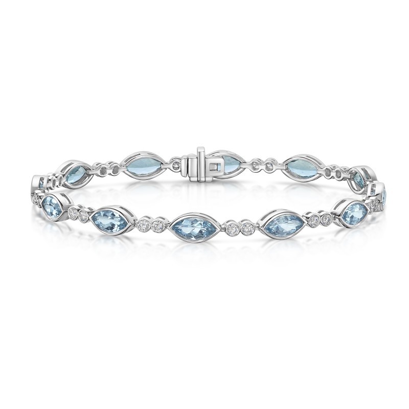 18ct White Gold Marquise Cut Aquamarine 4.75ct and Diamond Bracelet