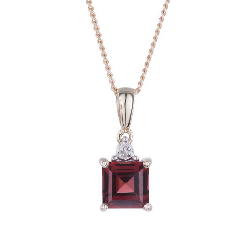 9ct Yellow Gold Mixed Cut Garnet and Diamond 0.003ct Pendant
