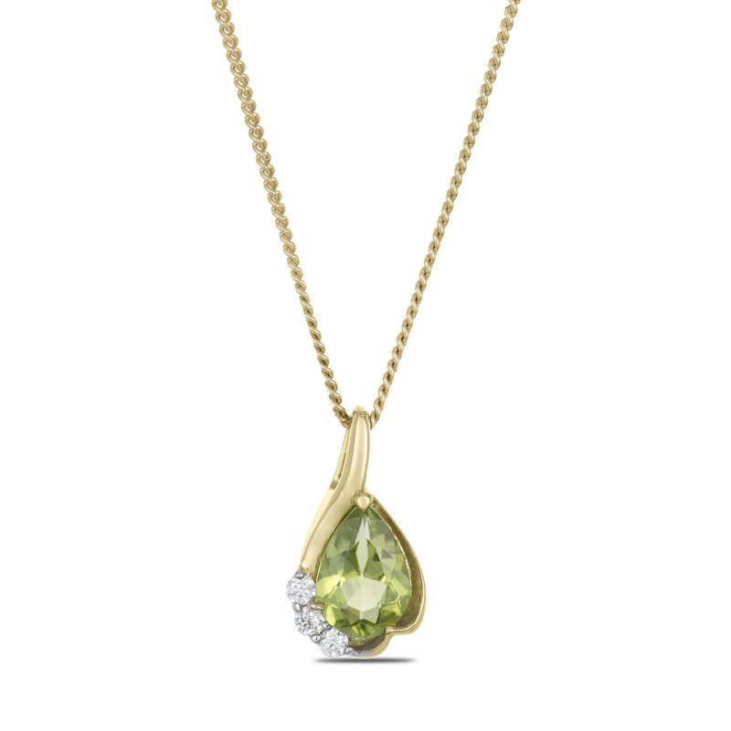 9ct Yellow Gold Pear Cut 0.50ct Peridot & Diamond Fancy Drop Pendant