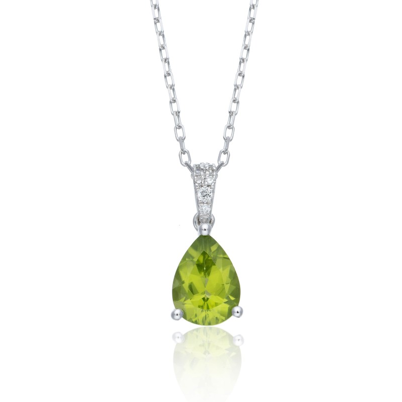 9ct White Gold Pear Cut Peridot 1.49ct Diamond Pendant